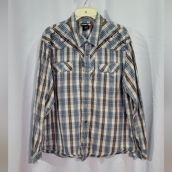 Tony Hawk Other - Hawk Men's Embroidered Western Plaid Long Sleeve Snap Button Down Shirt Large